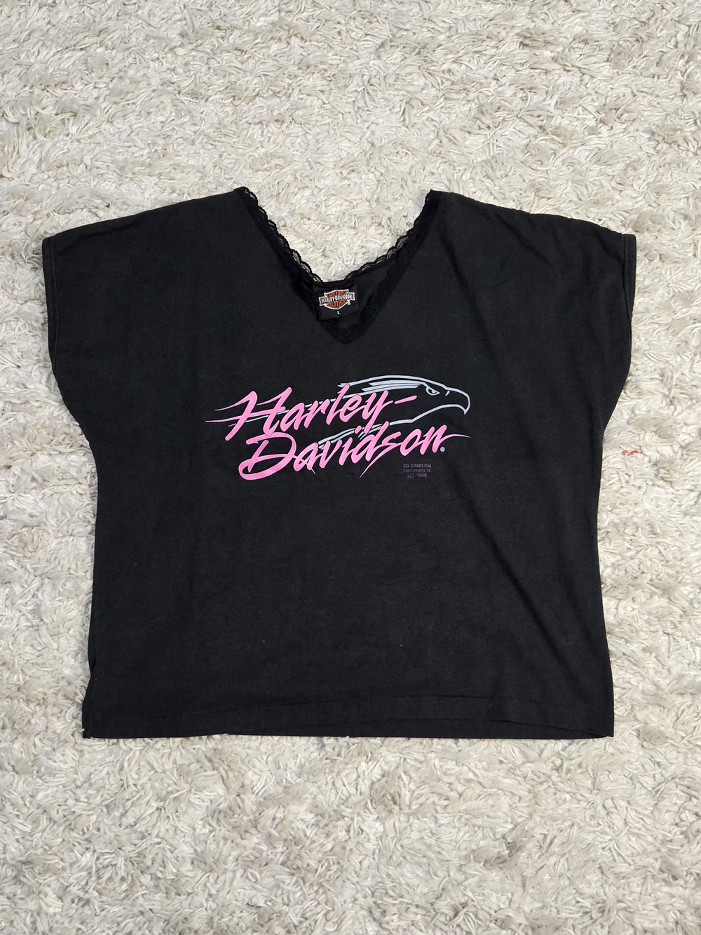 VTG 90s Harley-Davidson 3D Emblem Lace Collar Top L